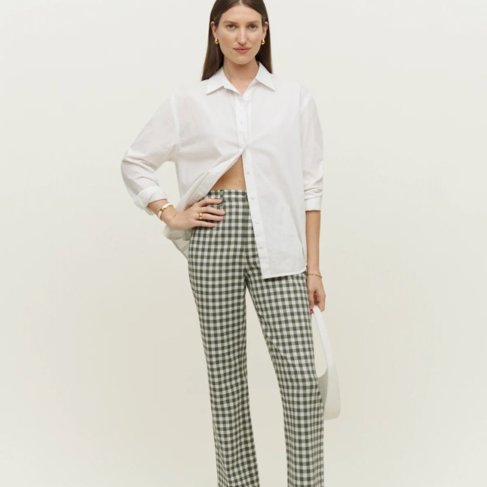 Reformation Franklin Pant in Green Check NWT